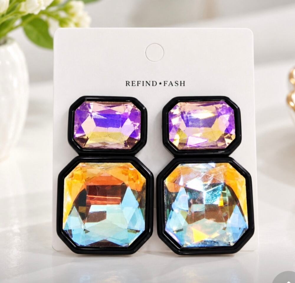 Brand Black AB Color Geometric Stone Earrings